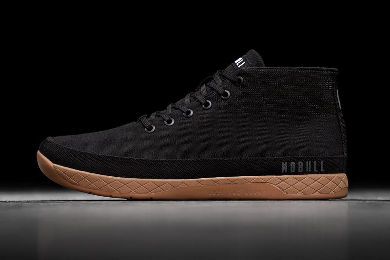 Men's Nobull Coffee Canvas Mid Trainers Black | SG U2227Z